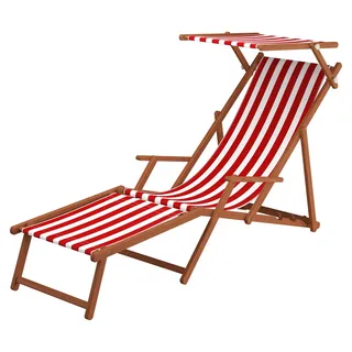 Gartenliege rot-weiß Strandliege Relaxliege Fußablage Sonnendach Buche Klappstuhl 10-314 F S