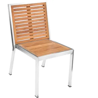 Teako Design 2x Stapelstuhl Teakholz & Edelstahl Fedaia - Wetterfest, Massiv, Pflegeleicht, Stapelbar