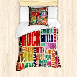 ABAKUHAUS Musik Bettbezug Set für Einzelbetten, Rock'n'Roll Gitarre Poster, Milbensicher Allergiker geeignet mit Kissenbezug, Mehrfarbig