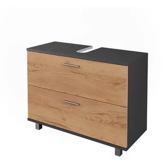 Vicco Waschbeckenunterschrank Ilias 80.2 x 60.8 cm mit 2 Schubladen Anthrazit/Goldkraft Eiche