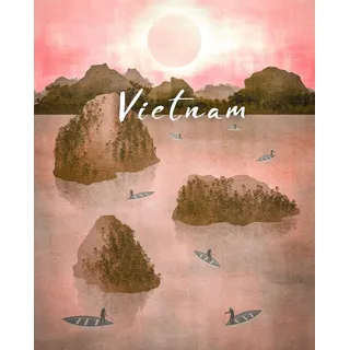 KOMAR Wandbild - Vintage Travel Vietnam - Größe: 40 x 50 cm - Poster, Kunstdruck, Dekoration, Wohnzimmer, Schlafzimmer