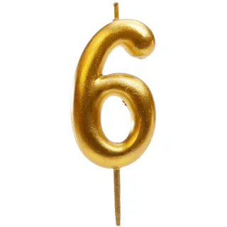 dekora - Geburtstagskerzen Zahlen Gold, (Zahl 6) 7,5 cm für Kuchen und Torte, Kuchenkerzen Geburtstag, Hochzeit, Jubiläum und Feiern, Tortendeko