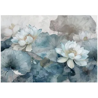 WallArena Fototapete Blumen Beton Blau 400x280 cm