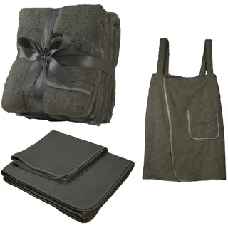 EXKLUSIV HEIMTEXTIL Sauna Set 3-Teilig Frottee Saunakilt Sarong Saunatuch Damen dunkelgrau