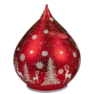 LED Deko Tropfen Winter rot 21 cm Glasleuchte + Timer (6h an / 18h aus) Farbglas Batteriebetrieben. - Stimmungslicht