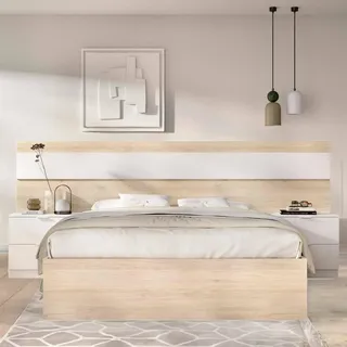 Dmora - Doppelbett Cornaccio, Struktur des Container-Betts, Sommier mit Verkleidung, Matratzenhalterstruktur, 248x195 h96 cm, Eiche und Weiß