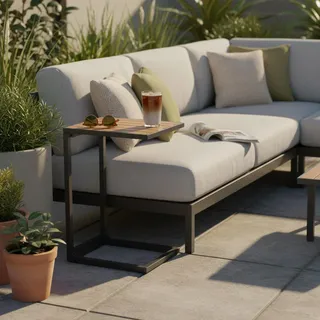 Gardenson Gartenbeistelltisch , Graphitfarben, Naturfarben , Metall , Akazie , massiv , rechteckig , 32x61x41 cm , Gartenmöbel, Gartentische, Garten-Beistelltische