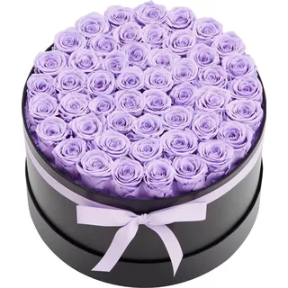 Forever Flowers, 50 konservierte Rosen in einer Schachtel, ewige Blumen, unvergänglicher Strauß, Geburtstagsgeschenk für Frauen, Ehefrauen, Mütter, Jubiläum, Valentinstag, Weihnachten, Lavendel-Lila