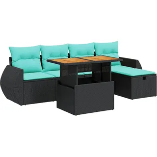 vidaXL 6-tlg. Garten-Sofagarnitur mit Kissen Braun Poly Rattan Akazie - Braun