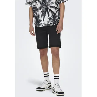 Jeansshorts ONLY & SONS "ONSPLY LIGHT BLUE 5189 SHORTS DNM NOOS", Herren, Gr. XL, N-Gr, schwarz (schwarz denim), Denim/Jeans, Obermaterial: 72% Baumwolle, 26% Polyester, 2% Elasthan, unifarben, Basic schmal, Jeans Jeansshorts