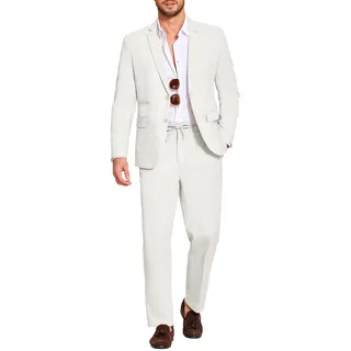 COOFANDY Leinenanzug-Set für Herren, 2-teilig, normale Passform, lässig, leicht, Blazer und Hose