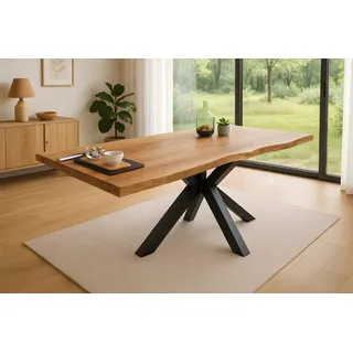 Esstisch Baumkante massiv Akazie Natur 120 x 80 Spider-Gestell schwarz JIM - Naturbelassen