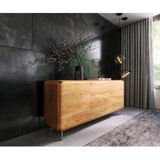 Sideboard Shavani 175 cm Akazie Natur 2 Türen 3 Schubladen Fuß Oval Edelstahl