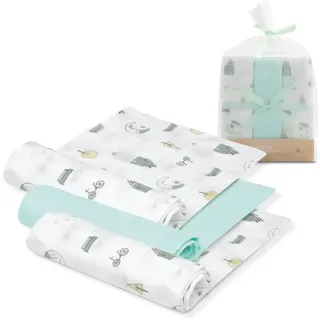 INTERBABY · Packung mit 3 Muslin Tücher aus Bambus&Baumwolle MOON grün · 55x70 cm · Saugfähig und atmungsaktiv und ideal zum Reinigen, Abwischen und Abdecken von Neugeborenen