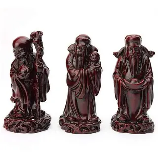 Lachineuse - 3 Figuren Götter Fuk – Figuren Fuk, LUK und Sau – Farbe Rot – 11,5 cm Höhe – chinesische Deko – Dekoration Feng Shui für Haus, Büro, Innen – Geschenkidee China