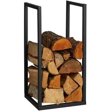 Bild Kaminholzregal, Metall, HBT: 60x30x30 cm, Brennholzregal innen, für Feuerholz, Stapelholz, Brennholz, schwarz