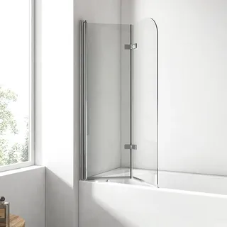 EMKE Duschwand für Badewanne 120x140 cm, Badewannenaufsatz 2-teilig Faltbar Badewanne Duschwand, Duschtrennwand für Badewanne Badewannenfaltwand 6 mm Sicherheitsglas Duschabtrennung Badewanne