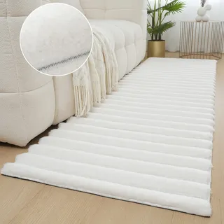 MY HOME Läufer »Melanie 67x230cm, Kunstfellteppich, besonders weich, Hoch-Tief-Effekt« rechteckig 28 mm Höhe Kaninchenfell Optik, Wohnzimmer, Schlafzimmer, Flur, auch rechteckig weiß