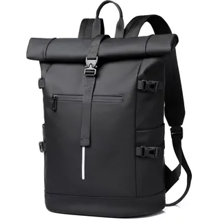Clufar Rolltop Rucksack Herren Wasserdicht 23-30L Laptop Rucksack mit 17 Zoll Laptopfach Schwarz Fahrradrucksack Schulrucksack Tagesrucksack Einfaches Design für Uni Freizeit Sport Reisen,Bluack