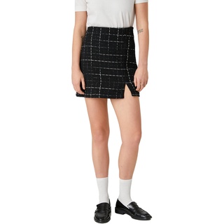 Koton Damen Tweed Mini Slit Detail Skirt, Black Check (9c9), 38 EU