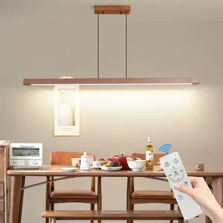 Mikeru 150CM Led Pendelleuchten Esstisch, 55w Walnuss Lineare Hängelampe Dimmbar Mit Fernbedienung, 10%-100% Pendelleuchte Einstellung Der Farbtemperatur, Für Küche Esszimmer Esszimmerlampe