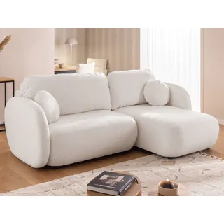 s-style möbel Candy - Modernes Ecksofa L-Form mit Schlaffunktion und Stauraum aus weiß Bouclé-Stoff mit abgerundetem Design und hohem Sitzkomfort - Weiß