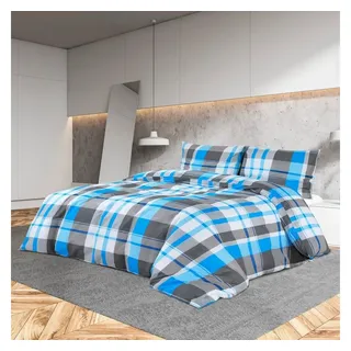 vidaXL Bettwäsche-Set Blau/Grau Baumwolle 200 x 220 cm