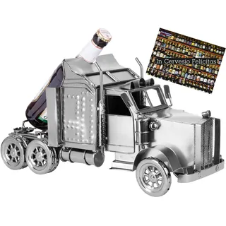 BRUBAKER Bierflaschenhalter Truck - LKW Metall Skulptur - XXL Bier Geschenk mit Geschenkkarte für Männer, Brummi Fahrer und Trucker