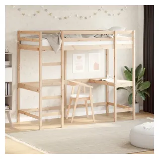 vidaXL Hochbett mit Schreibtisch 90 x 190 cm Kiefer massiv braun