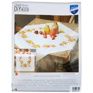 Vervaco Stickpackung Kreuzstich Set Vorgedruckt Tischläufer HerbstBlätter Stickdecken Vorgezeichnet DIY Basteln Erwachsene Kreativ Stickläufer zum Selbersticken 40 x 100 cm Stickset