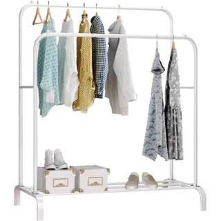 edihome, Kleiderständer, Kleiderstange, Doppelt, 110 x 150 x 54 cm, Schuhregal, Metallisch, Stabil, Clothes Rack, Klamotten Ständer, Clothes Organizer (Weiß)