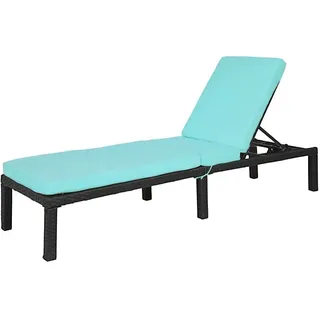 Gartenliege Sonnenliege Polyrattan Auflage Relaxliege Strandliege Türkis/Blau - Blau