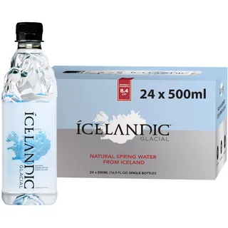 Icelandic Glacial Premium Natürliches Wasser 500ml Flaschen aus recyceltem PET x 24 pro Pack – Alkalisch/Niedriger pH-Wert, BPA-frei, Klimaneutral aus der isländischen Quelle. Geringer TDS-Gehalt.