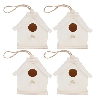 4 Stück Mini-Vogelhaus aus Holz zum Aufhängen, Vogelnester, Ornamente für den Außenbereich, Garten, Balkon, Innenhof