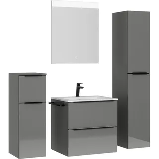 Nobilia Badezimmer , Schwarz, Schieferfarben , Metall , 5-teilig , 5 Fächer , 3,2 Schubladen , F , 121 cm , Goldenes M, Made in Germany , Griffeauswahl, hängend, Zusatzausstattung erhältlich, Typenvielfalt , Badezimmer, Badmöbelsets & Badmöbelserien, Badmöbel-Sets