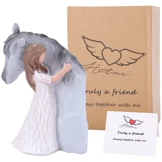 Engel Figur - Pferde, Schutzengel Figur für Freundschaft, Geformtes, Handbemaltes Mädchen, das Pferdefiguren Umarmt, Pferdeliebhaber-Geschenke, Cowgirl-Geschenke, Pferdeverlust-Erinnerungsgeschenke
