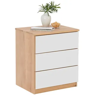Linea Natura Nachtkästchen , Weiß, Eichefarben , Holz, Glas, Holzwerkstoff , Eiche , massiv , 3 Schubladen , 50x60x40 cm , Typenauswahl , Holzmöbel, Holzbetten, Nachtkästchen Holz