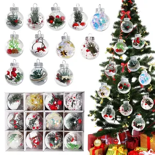 Weihnachtskugel, FainFun 12 Teiliges Weihnachtsbaum Kugeln Set, Weihnachtskugeln zum Befüllen, Einfach zu Hängen, Christbaumschmuck, Mehrweg Weihnachtskugeln Plastik (Transparent)