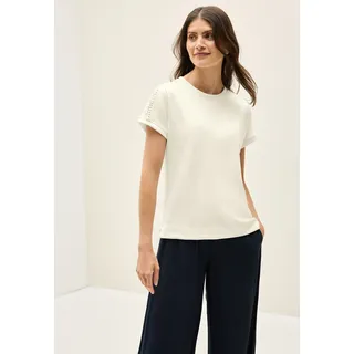 T-Shirt CECIL, Damen, Gr. XS (36), weiß (vanilleweiß), Web, Obermaterial: 49% Polyester, 44% Modal, 7% Elasthan, unifarben, normal hüftbedeckend, Rundhals, Shirts T-Shirt, mit feinem Mesh-Einsatz