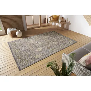 Nouristan Luxor In- & Outdoor Teppich Orient – Orientalischer Flachgewebe Vintage Used Look Waschbar Wetterfest & UV-beständig für Balkon, Terrasse, Garten, Wohnzimmer – Grau Multicolor, 75x120cm