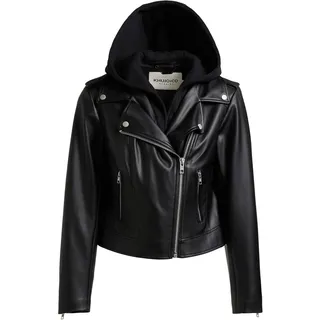 Lederimitatjacke KHUJO "Lederimitatjacke Yael", Damen, Gr. L, schwarz, Obermaterial: 100% Polyester PES.  Obermaterial: Futter: 100% Polyester PES., gerade, Ärmel mit Ärmelschlitz normaler Saum, Jacken Lederimitatjacke, Klassische Kunstlederjacke mit abnehmbarer Kapuze