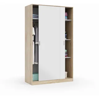 Mobimarket Kleiderschrank mit Zwei Schiebetüren und DREI Einlegeböden, Eichenfarbe und Mattweiß, Maße 120 x 200 x 50 cm