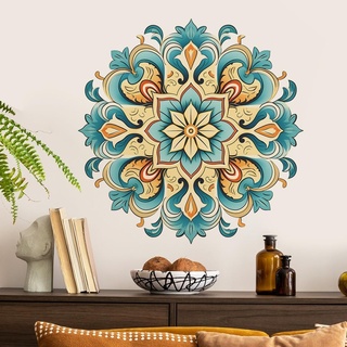 COVPAW Wandtattoo Wandaufkleber Mandala Gold Gelb Lila Grün Wohnzimmer Schlafzimmer Wandsticker Wandbild Boho Style Flur Yoga Wanddeko (Grün)