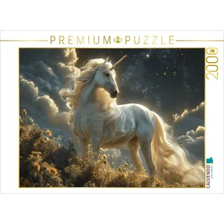 CALVENDO Puzzle Stolzer Himmelswächter: Das imposante Einhorn auf der Sternenwiese | 2000 Teile Lege-Größe 90x67cm Foto-Puzzle für glückliche Stunden