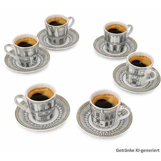 Palazzo 6er Set Espressotassen 80ml mit Untertassen Porzellan schwarz