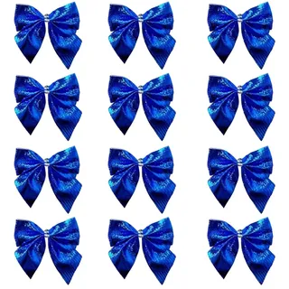 Whakano 12 Stück Weihnachtsschleife 7cm x 6cm,Weihnachts Schleifen Ornamente,Bowknots Hochzeit Geburtstag Weihnachtsdekorationen,Bögen für Weihnachtsbaum,Kranz,Geschenkboxdekoration,Blau