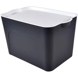 Homéa Essentiel Box mit Deckel aus Kunststoff – 26 l – Schwarz und Weiß – L 40 x B 27 x H 24,5 cm