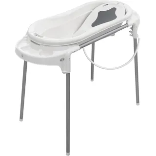 Rotho Babydesign TOP Xtra Badestation - wasserdicht - gross - Babybadestation - Babybadewanne - Babywanne mit Gestell - Babypflegeset - weiss