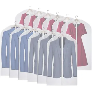 kntiwiwo Transparente Kleidersack für Anzugstaschen, 12 Stück, hängende staubdichte Kleiderhülle mit Reißverschluss für Anzug, Mantel, Kleiderschrank, Kleideraufbewahrung - 61 x 101,6 cm
