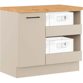 IMPULS KÜCHEN Mehrzweckschrank-Set "Warschau" Unterschrank mit Abfallsammler und Unterschrank für Getränkekisten, 4 Stk. tlg., kieselgrau mit vintage eiche, nachbildung
